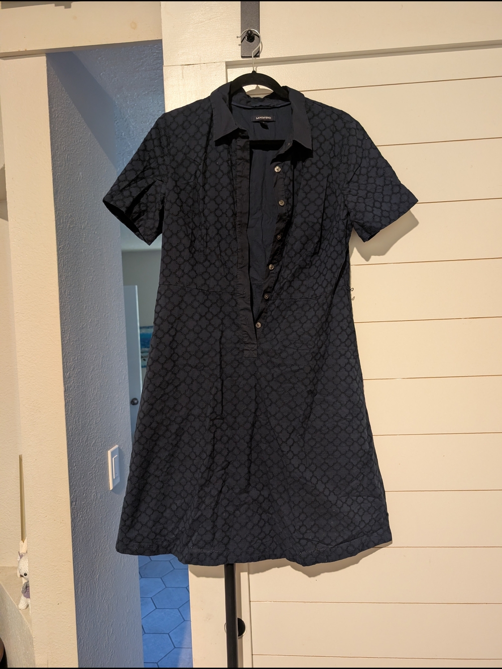 Lands' End Navy Short-Sleeve Mini Shirt Dress